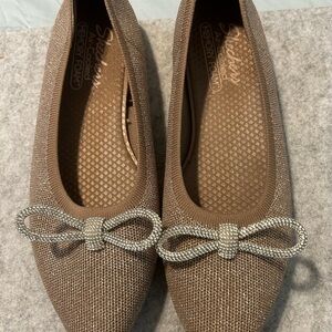 Skechers Women's Tan Flats with Bow Accent